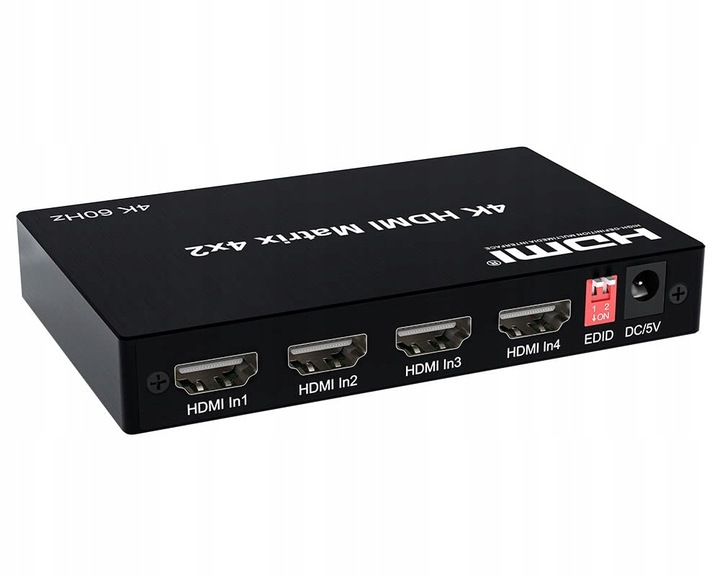 Matrix HDMI Switch Splitter 4x2 4K HDCP Rozdzielacz Toslink Jack + Pilot IR