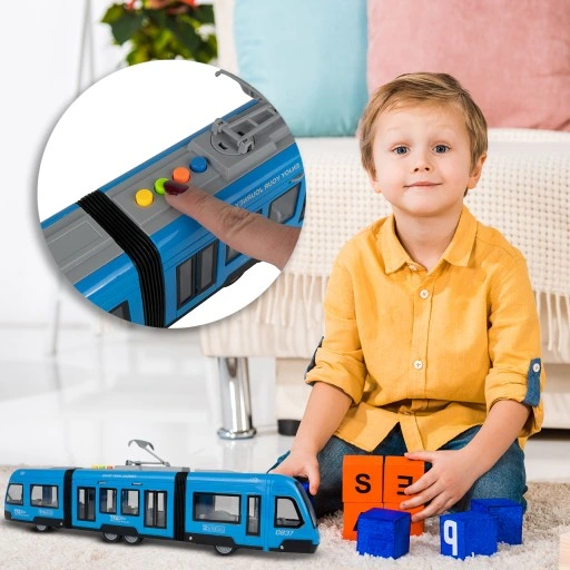 TRAMWAJ TROLEJBUS ZABAWKA NA BATERIĘ ŚWIATŁO DŹWIĘK OTWIERANE DRZWI 44CM