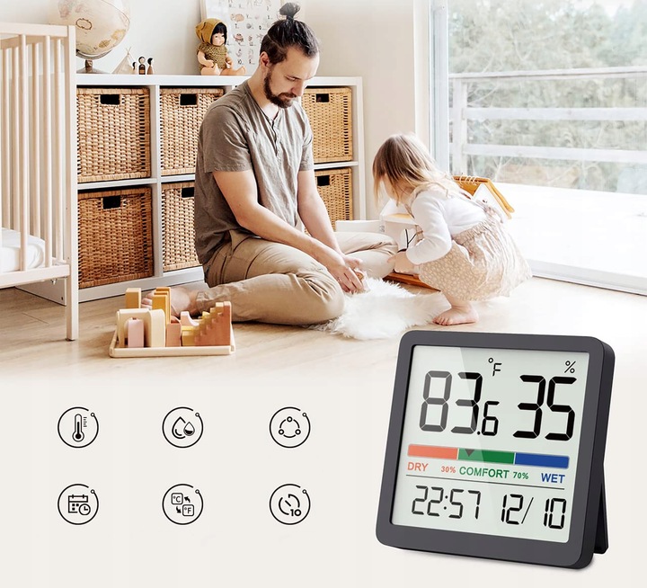 Stacja Pogodowa Termometr POKOJOWY ZEGAR LCD Stacja pogody wewnętrzna