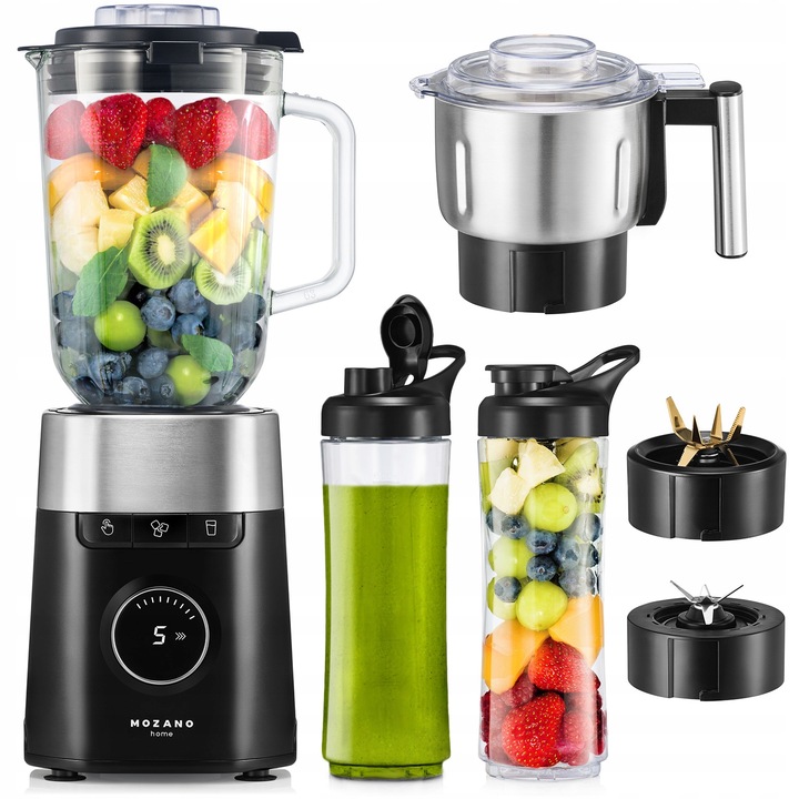 BLENDER KIELICHOWY SZKLANY MŁYNEK 2 BIDONY MOCNY 2700W TURBO 2,2L