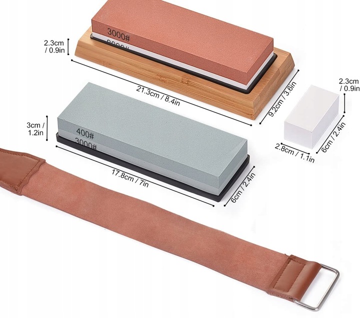 OSEŁKA DWUSTRONNA OSTRZENIE KAMIEŃ Wodny ZESTAW Ostrzałka do noży