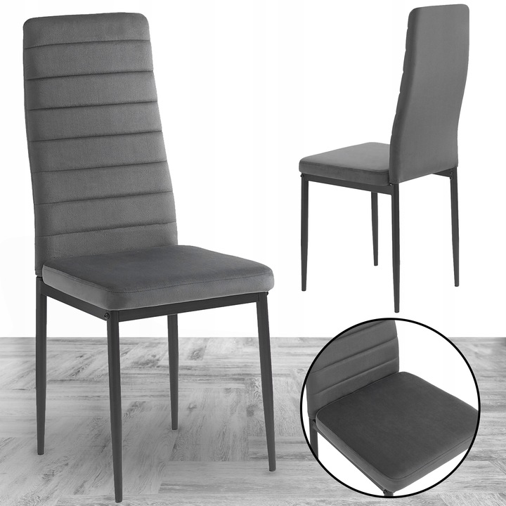 KRZESŁO PIKOWANE WELUR SALON JADALNIA KUCHNIA WYSOKIE MARK KT118 SZARE