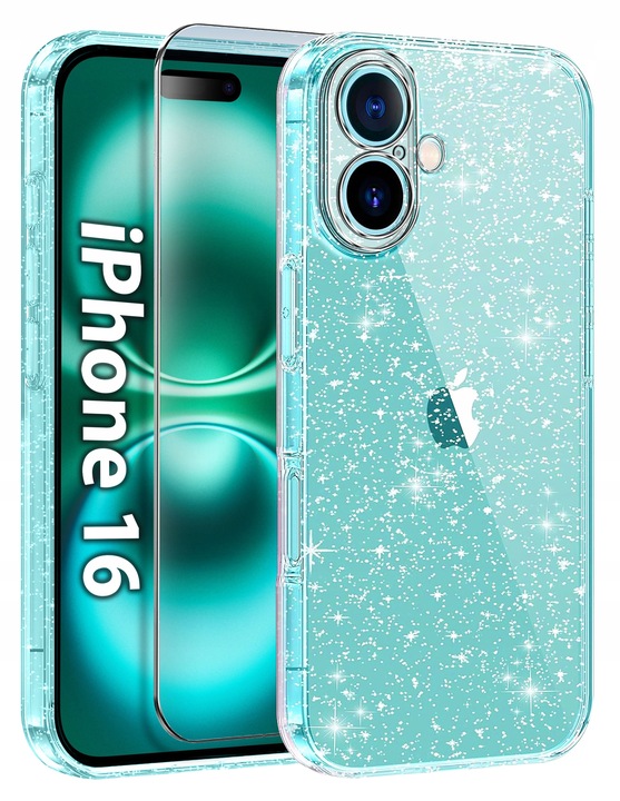 Etui do iPhone 16 SILIKONOWE BROKAT clear CASE + SZKŁO OCHRONNE 9H