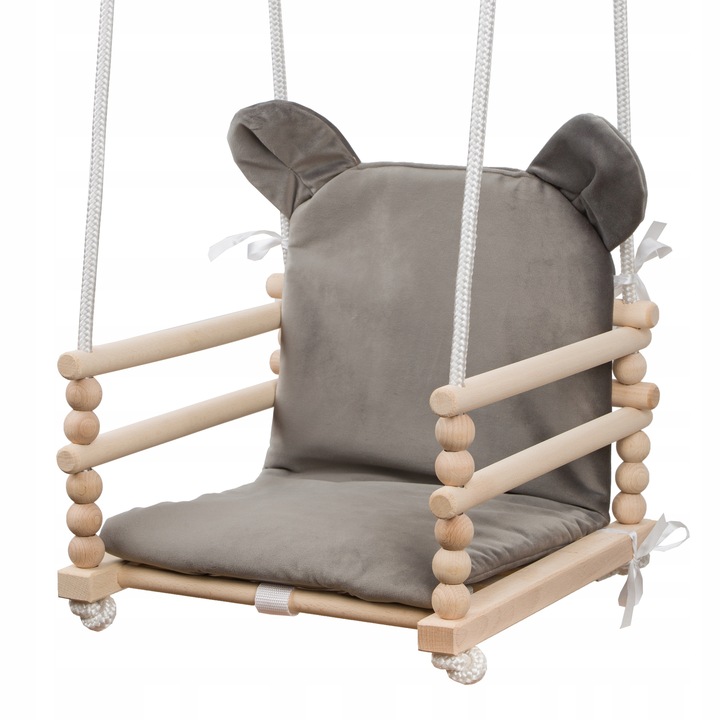 HUŚTAWKA DLA DZIECI DO DOMU I OGRODU TARAS 3W1 MOCNA DREWNIANA podusie miś