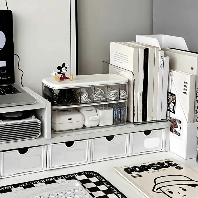 ORGANIZER PUDEŁKO POJEMNIK NA ŁADOWARKI BATERIE SŁUCHAWKI PRZEWODY