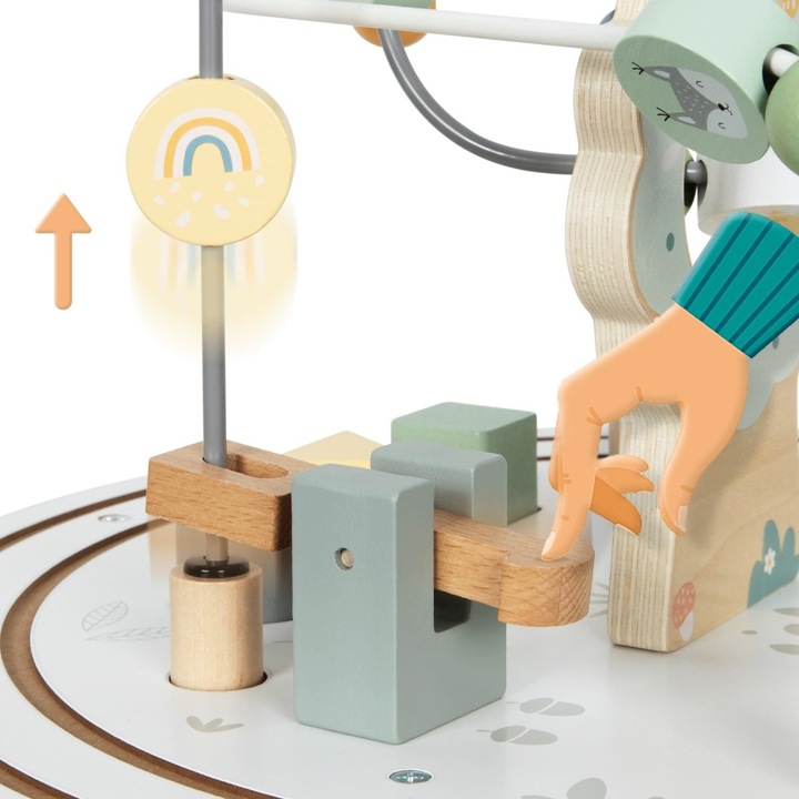 Drewniany okrągły stolik edukacyjny z magnetyczną kolejką i wyrzutnią