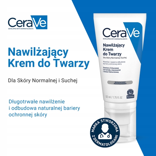 CeraVe krem z ceramidami, intensywne nawilżenie twarzy, 52 ml