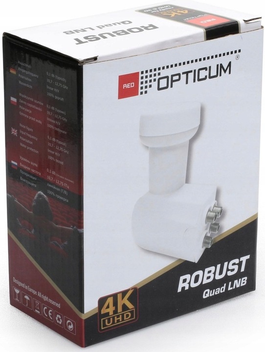 KONWERTER SATELITARNY QUAD na cztery OPTICUM Full HD 4K + MIERNIK +