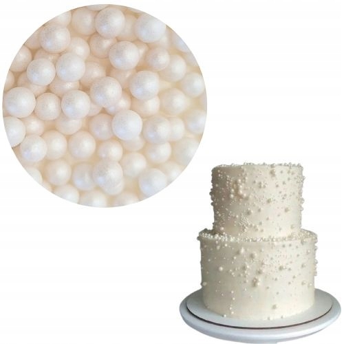 POSYPKA PERŁOWA PEREŁKI BŁYSZCZĄCE BIAŁE DUŻE 90g NA TORT KOMUNIĘ 1101
