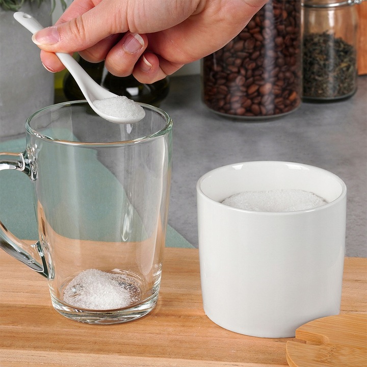 Cukierniczka CERAMICZNA BAMBUSOWA biała pojemnik na cukier z łyżeczką