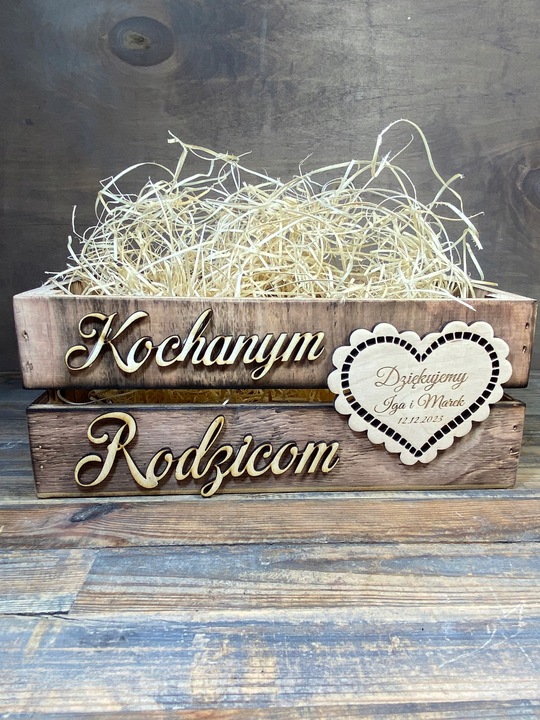SKRZYNKA DREWNIANA PODZIĘKOWANIE DLA GOŚCI WESELNYCH RODZICÓW CHRZESTNYCH