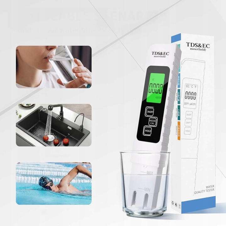 MIERNIK PH TESTER TWARDOŚCI WODY JAKOŚCI TDS EC FUNKCJA ATC TEMPERATURY