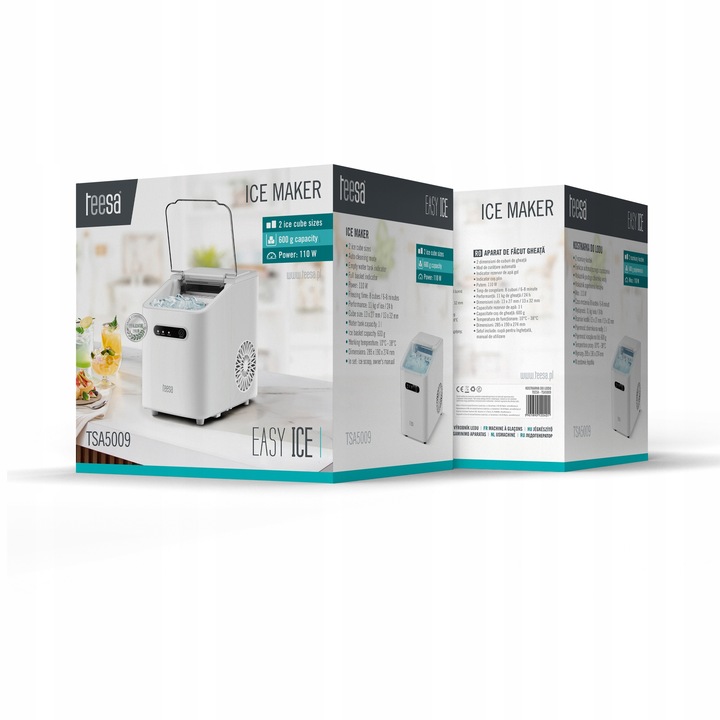 Kostkarka do lodu Teesa EASY ICE 11kg lodu 1L 110W dwa rozmiary kostek
