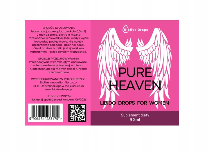 LIBIDO DLA KOBIET SUPLEMENT PURE HEAVEN Ekstrakt Krople 50 ml Biolive