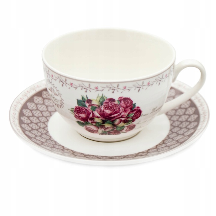 KOMPLET filiżanek 270ml ze spodkiem 2+2 BELLA FIORE zestaw kawowy