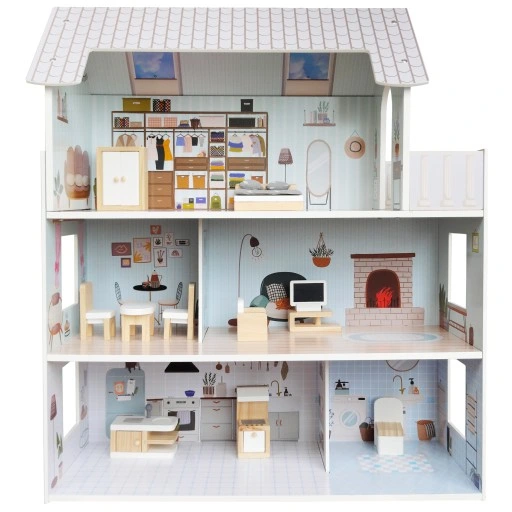 DUŻY DREWNIANY DOMEK DLA LALEK XXL 3 PIĘTRA +MEBLE