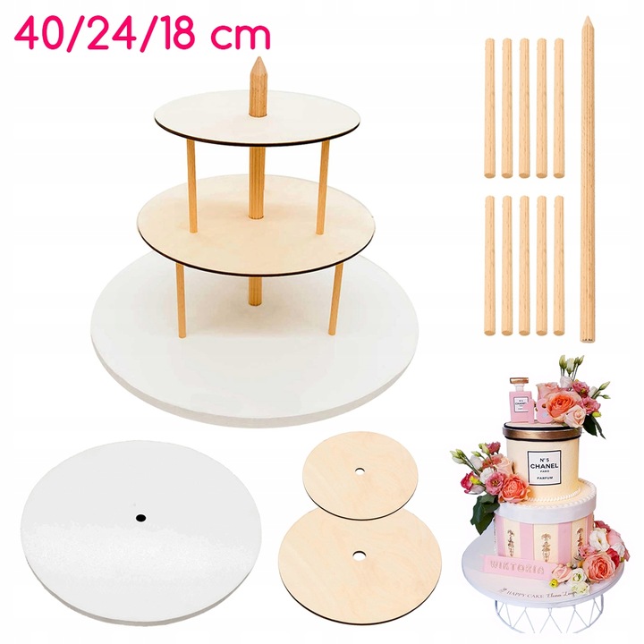 Stojak Stelaż na tort 3-piętrowy 40/24/18 cm Podkład pod tort Piętrowy