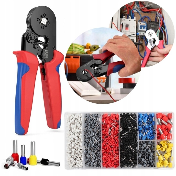 ZACISKARKA PRASKA KONEKTORÓW TULEJEK KOŃCÓWEK KABLI PRZEWODÓW ZESTAW