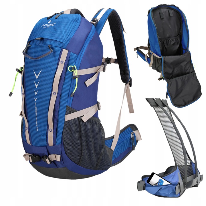 Plecak turystyczny 40l AOKING, niebieski, z miejscem na bukłak