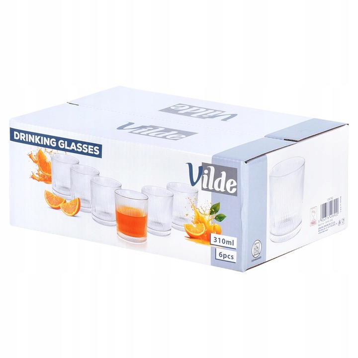 6x Szklanki RYFLOWANE do napojów wody drinków whisky zestaw szklanek 310 ml