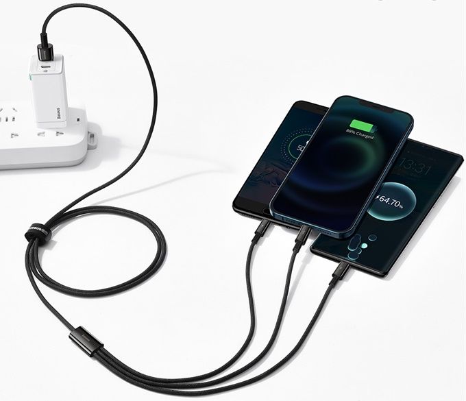 BASEUS Szybki Kabel USB 3w1 Lightning do iPhone microUSB USB-C 1,5m 3.5 A