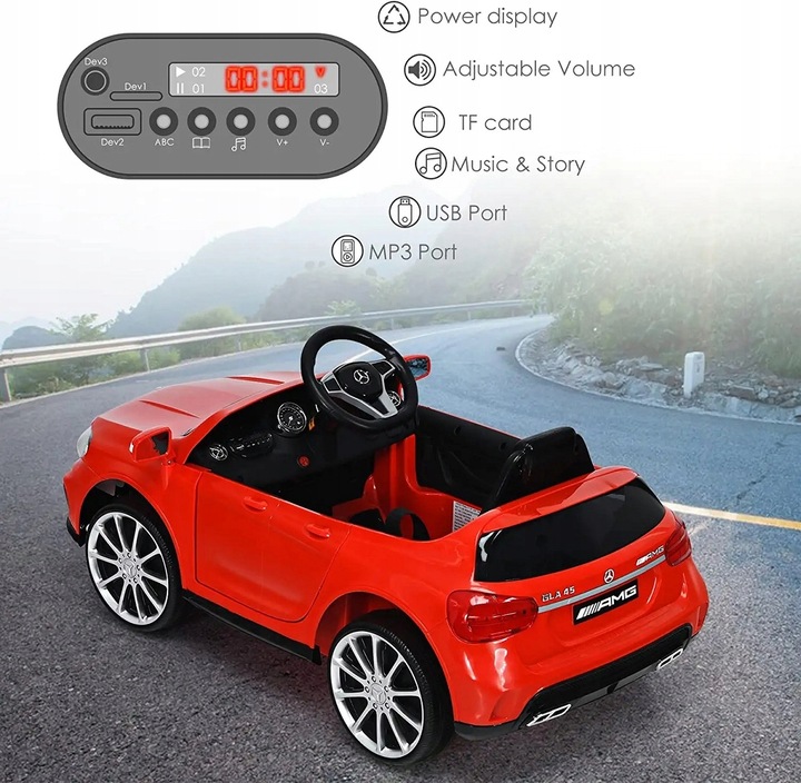 MERCEDES GLA 4x4 12V, PILOT 2.4G, 4 AMORY Auto na akumulator, koła EVA