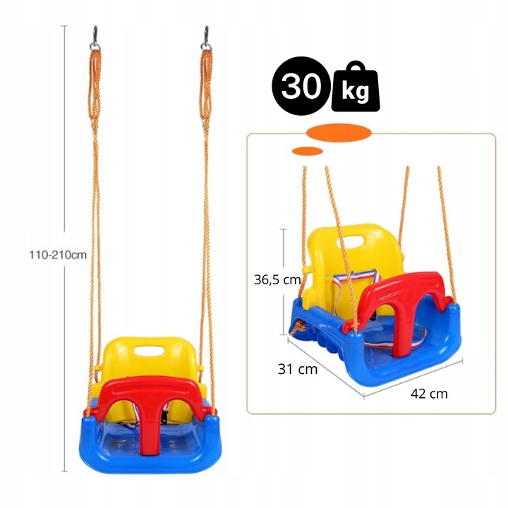 Huśtawka Ogrodowa Modułowa domowa dla Dzieci 3w1 Mocna na Linach Bezpieczna