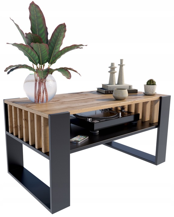 Ława stolik kawowy IGA wotan-czarny z lamelami loft retro rustykalny