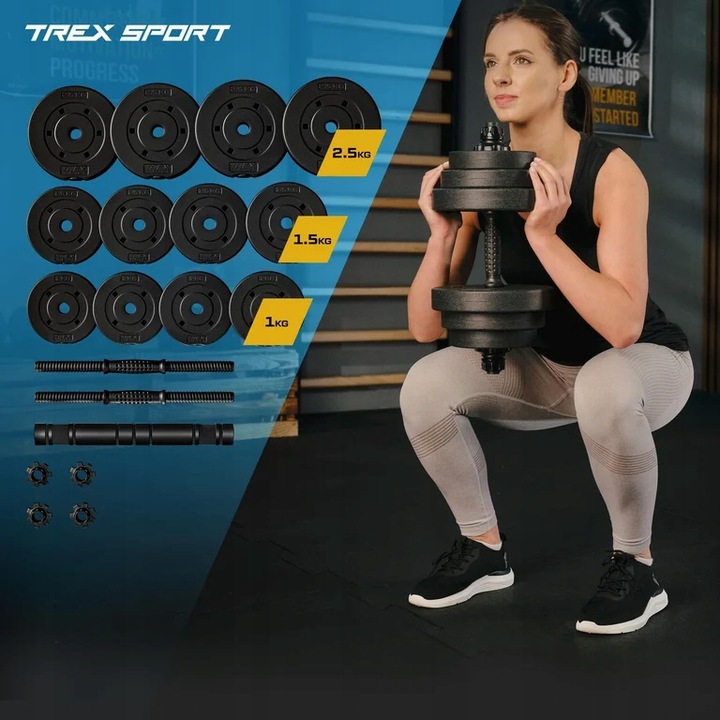 Hantle regulowane bitumiczne z gryfem 20kg zestaw hantli 2x10kg Trex