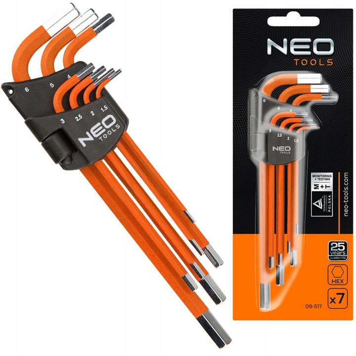 NEO KLUCZE SZEŚCIOKĄTNE IMBUSOWE 1.5-6 MM ZESTAW IMBUSY ZESTAW 7 SZT DŁUGIE