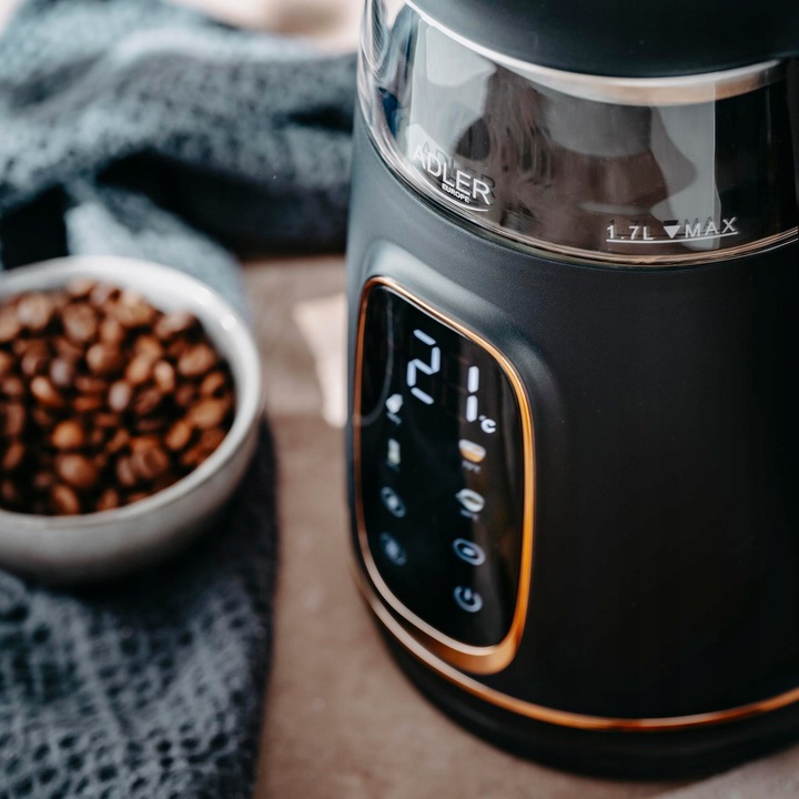 CZAJNIK ELEKTRYCZNY Z REGULACJĄ TEMPERATURY SZKLANY 1,7L Czarny Do