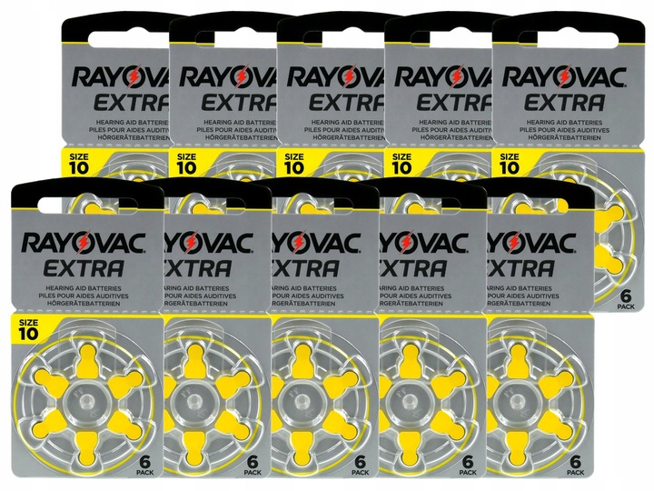 Baterie do aparatów słuchowych - RAYOVAC EXTRA - 10 / PR70 - 60 sztuk