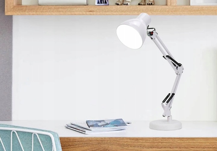 Lampka na Biurko LED Kreślarska Szkolna Regulowana E27 230V Stojąca Klips