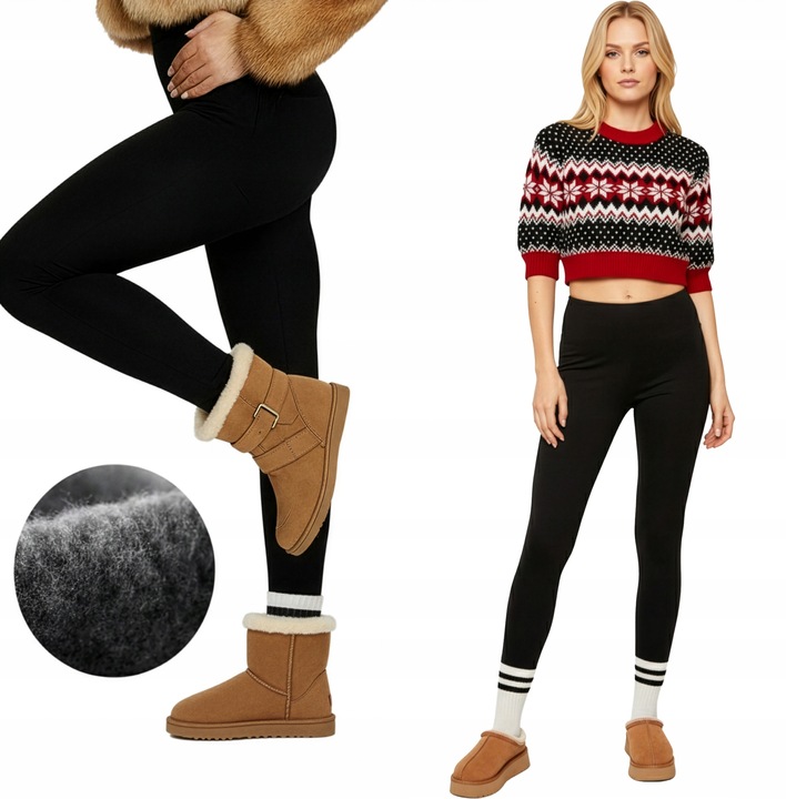 Leginsy ocieplane damskie grube legginsy thermo ciepłe z lekkim