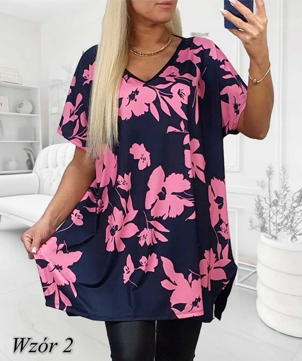 LUŹNA KOBIECA TUNIKA BLUZKA PLUS SIZE V dekolt XL/XXL różne wzory mix 702