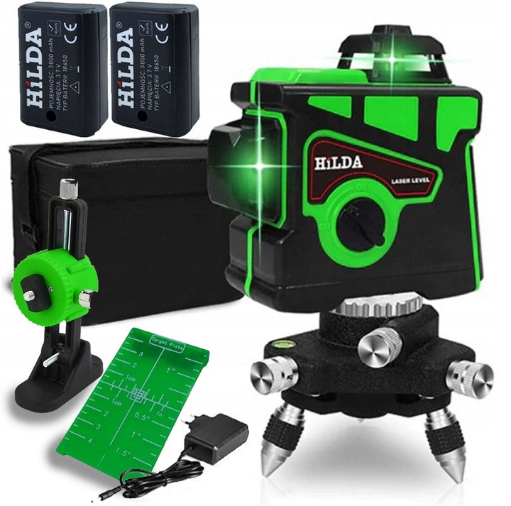 HILDA POZIOMICA 3D 12 LINII LASER KRZYŻOWY SAMOPOZIOMUJĄCY NIWELATOR 2 AKU