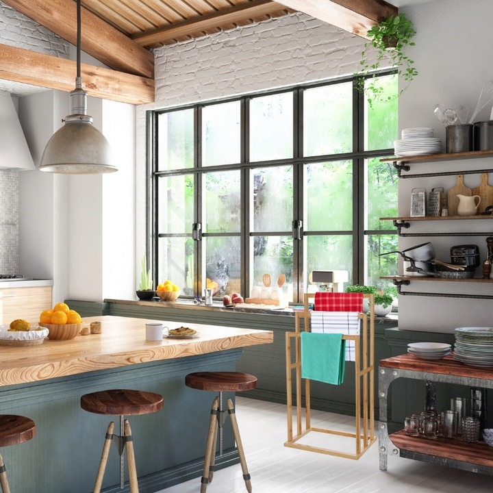 Stojak wieszak łazienkowy drewniany bambus regał drabinka półka uniwersalny