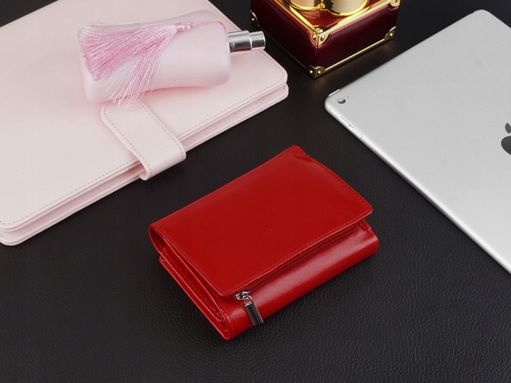 KOCHMANSKI portfel damski skórzany mały czerwony portmonetka zatrzask rfid