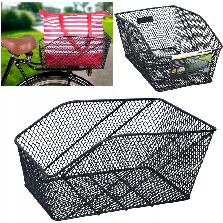 Kosz metalowy rowerowy duży koszyk na rower bagażnik DUNLOP 13L + ODBLASK
