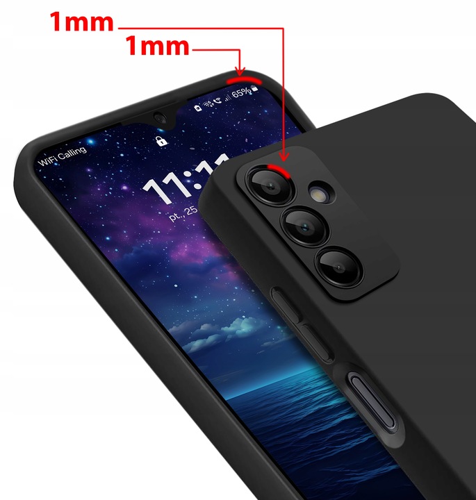 ZESTAW Etui do Samsung A05s Matowe Czarne Silikon Slim + 3 SZTUKI SZKŁO