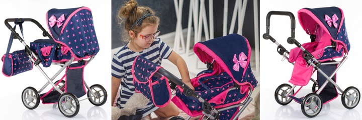 WÓZEK DLA LALEK GŁĘBOKI SPACERÓWKA GONDOLA 3w1 KINDERPLAY TORBA POŚCIEL