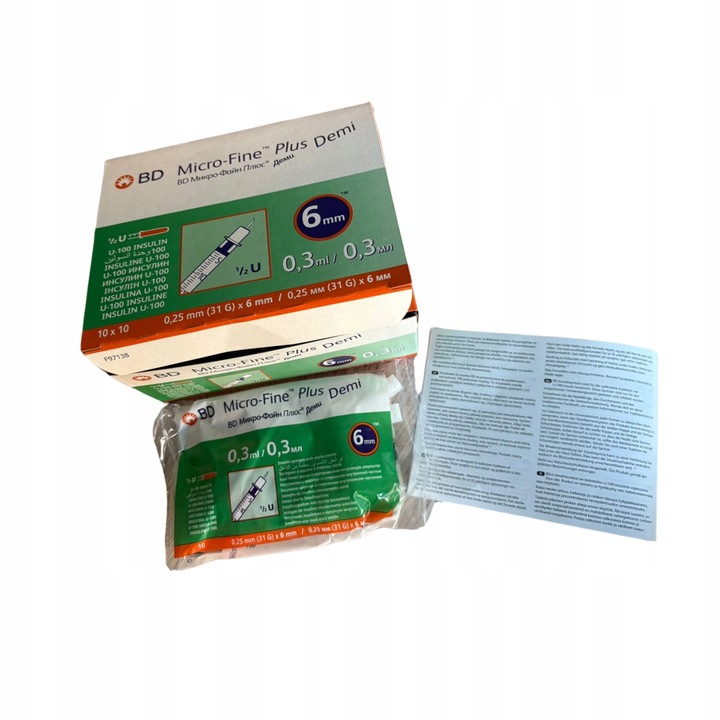 Strzykawki insulinowe 0,3 ml z igłą 6 mm BD Micro-Fine Plus Demi 100 szt.