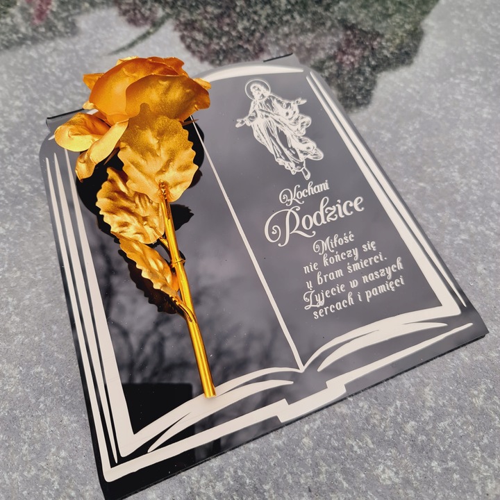 DEKORACJA na grób GRAWEROWANY ZNICZ podstawka na cmentarz RÓŻA DLA