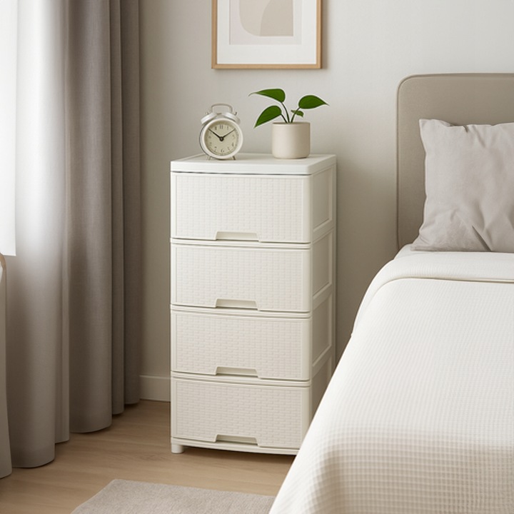 KOMODA Z SZUFLADAMI PLASTIKOWA ECRU WOLNOSTOJĄCA REGAŁ ORGANIZER