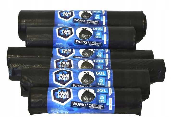 WORKI NA ŚMIECI BUDOWLANE 240L 30 szt Uniwersalne Duże Mocne Pam Folie