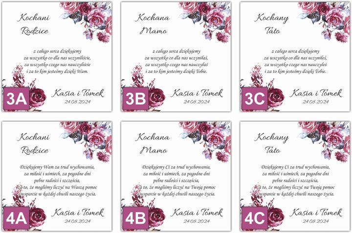 Podziękowania dla Rodziców Dziadków Chrzestnych ślub wesele ZŁOTE NAPISY 3D