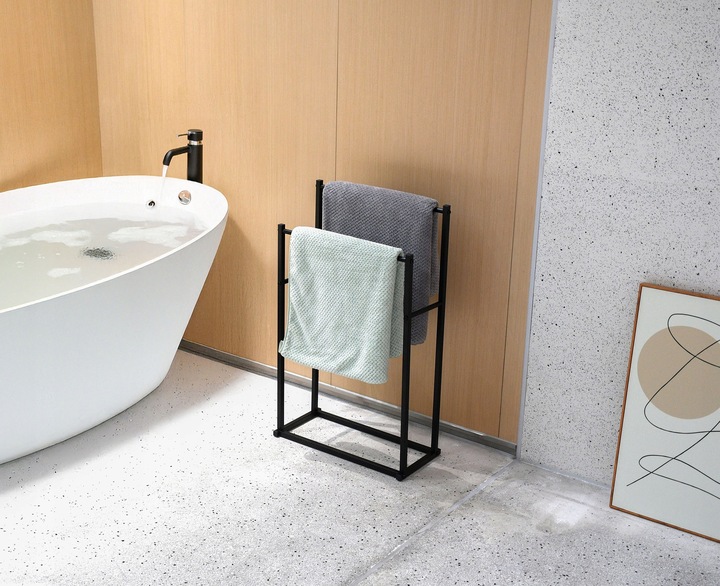 WIESZAK STOJAK NA RĘCZNIKI STOJĄCY PODŁOGOWY ŁAZIENKOWY METALOWY 2 RAMIONA