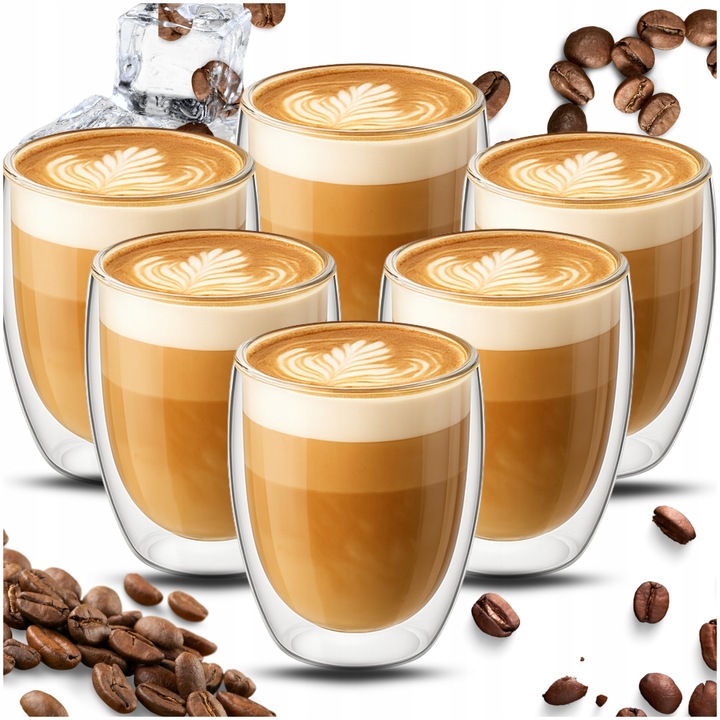 SZKLANKI DO KAWY LATTE HERBATY 350ml TERMICZNE Z PODWÓJNYM DNEM ZESTAW