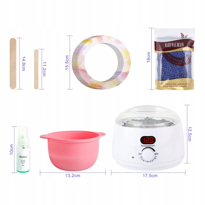 Podgrzewacz wosku 5x wosk twardy Zestaw depilacja LCD 100W z akcesoriami