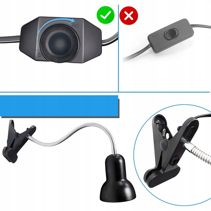 ŻÓŁW LAMPA GRZEWCZA LAMPA Z ŻARÓWKĄ UVA UVB I OBROTOWYM ZACISKIEM 360°